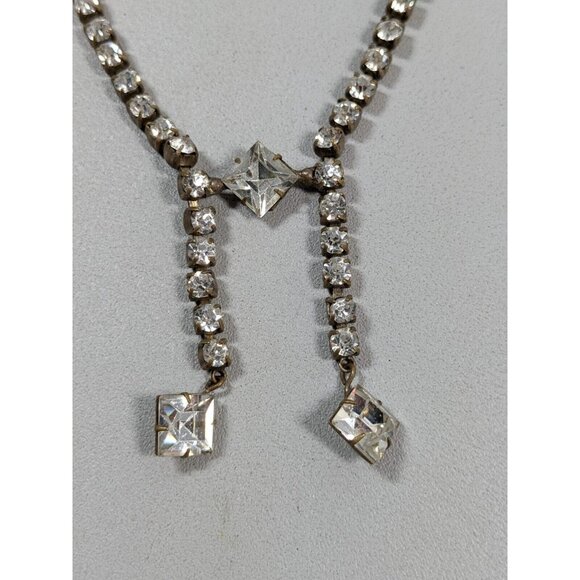 Vintage Czechoslovakia Bronze Tone Crystal Rhinestone Art Deco Tennis Necklace - Picture 3 of 11